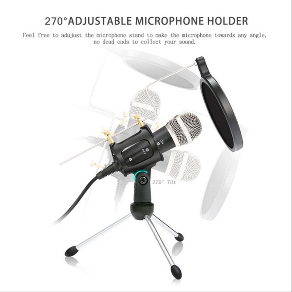 Micro ngưng tụ chuyên nghiệp cho PC máy tính + Đế cho điện thoại di động Android 3,5 mm Micrô Karaoke mic thu âm
