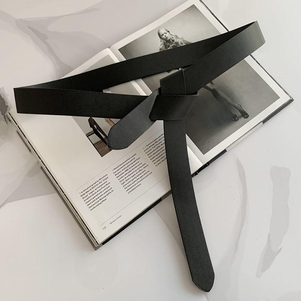 Dây Thắt Lưng Da PU Màu Đen Có Thể Điều Chỉnh Thắt Nút Thời Trang