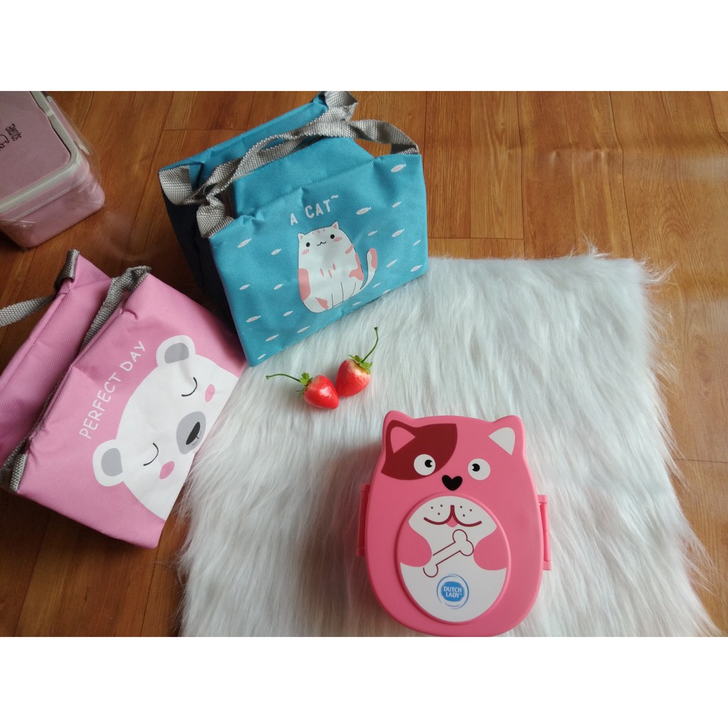 [Hình thật] Hộp Cơm Bento Xinh 2 Ngăn dễ thương Quai gài chắc chắn chống đổ thức ăn