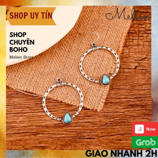 Khuyên Tai Tròn To Phong Cách Boho Bohemian Màu Xanh Ngọc Lam Dành Cho Nữ