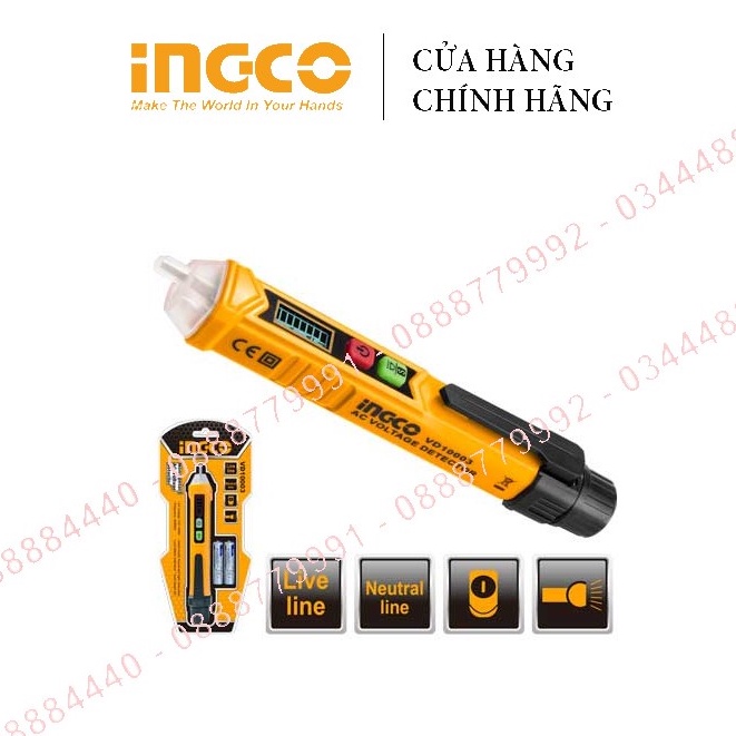 Bút thử điện kỹ thuật số đa năng thông minh 1000V INGCO VD10003 đầu dò cảm ứng tự động phân biệt dây nguội và dây nóng
