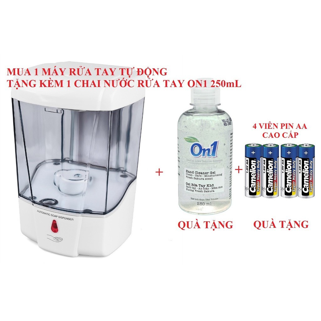 Máy rửa tay tự động cảm ứng hồng ngoại thông minh ATA - Chính hãng bảo hành 12 tháng- Tặng nước rửa tay + 4 viên Pin AA