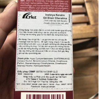 Tinh chất phục hồi tóc hư tổn Keratin Elixir Oil Inebrya - 200ml