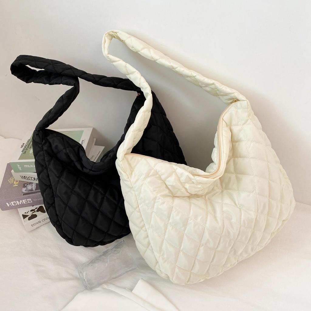 GOGOUP Túi Xách Đeo Vai Vải Cotton Gọn Nhẹ Họa Tiết Kẻ Sọc Thiết Kế Ấm Áp