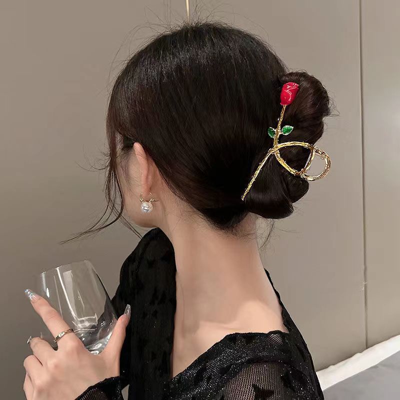 Kẹp Tóc Kim Loại Màu Bạc Hình Hoa Hồng Sang Trọng