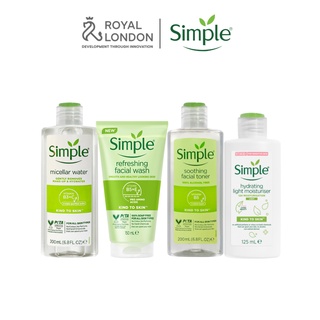 Combo Chăm Da Cơ Bản SIMPLE Nước Tẩy Trang 200ml + Sữa Rửa Mặt 150ml + Toner 200ml + Sữa dưỡng 125ml