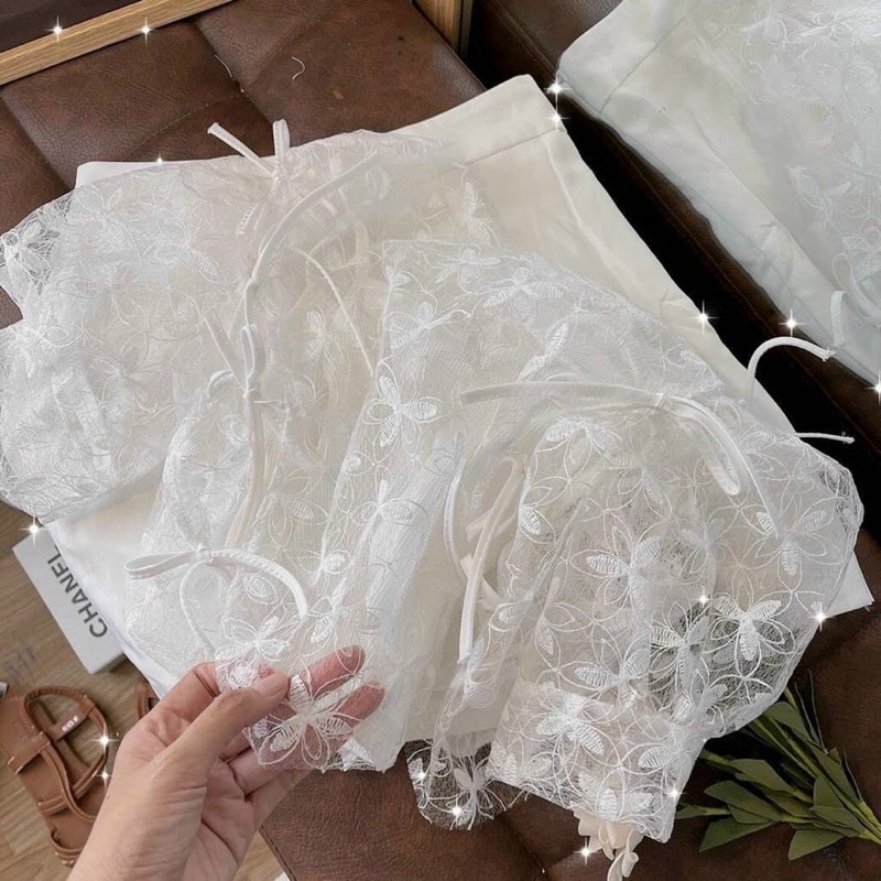 SET ÁO REN 3 MÓN + SHORT TRẮNG