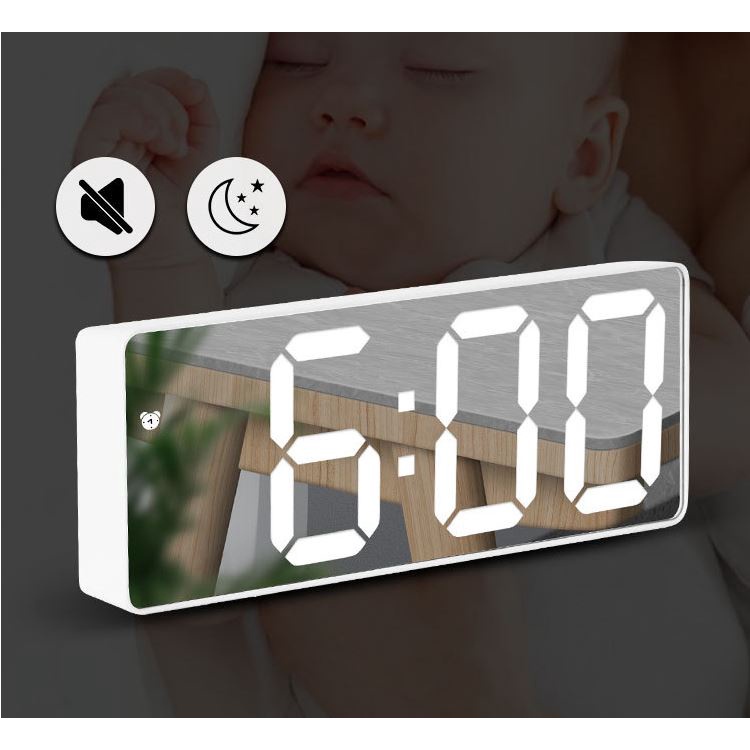 Đồng Hồ - Loa - Gương LED Để Bàn Hình Chữ Nhật Sang Trọng