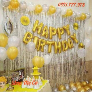 Combo Trang Trí Sinh Nhật Gồm Chữ Happy Birthday, 2 Rèm, 50 Bóng Nhũ (Tặng Kèm Bơm Và Băng Keo.)