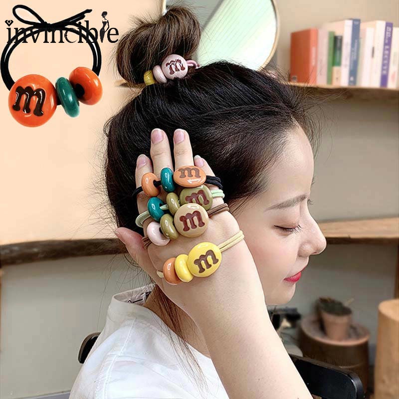 Dây Buộc Tóc Co Giãn Tốt Màu Trơn In Chữ Xinh Xắn Thời Trang Cho Nữ