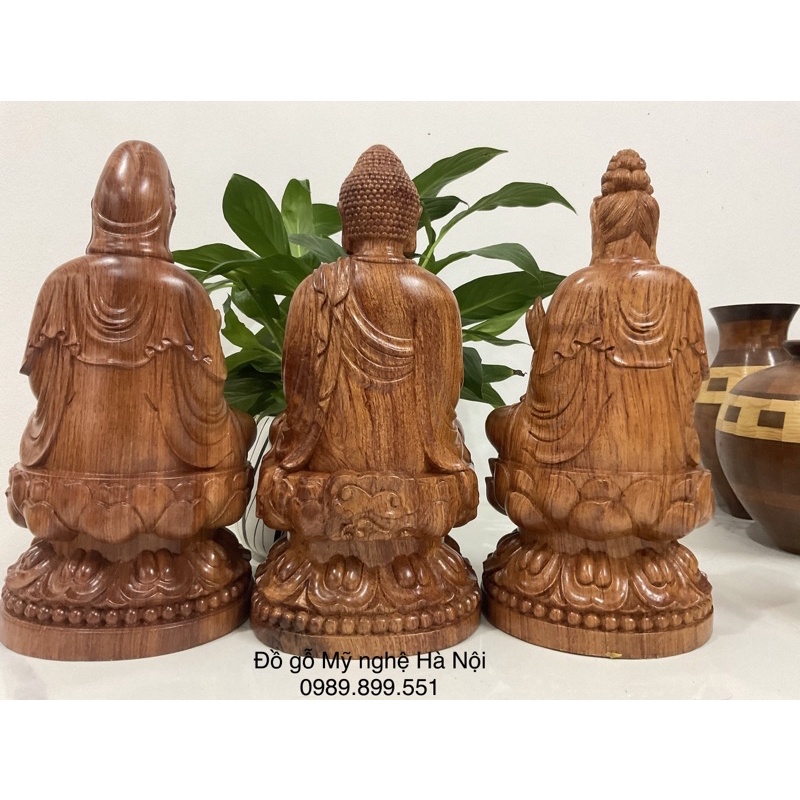 Bộ tượng Tam thánh bằng gỗ hương cao 30 cm