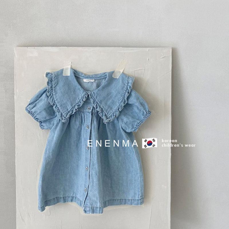 Đầm Denim Tay Phồng Phong Cách Hàn Nhật Hàn Quốc Thời Trang Mùa Hè Hàng Mới Dành Cho Bé Gái 2022