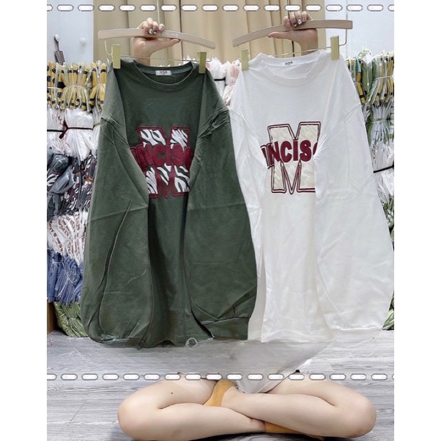[ẢNH THẬT-SẴN] Áo Thun Nữ Tay Dài Chữ M Vải Cotton Dày Dặn Thiết Tay Phồng Phong Cách Trẻ Trung Siêu Cute