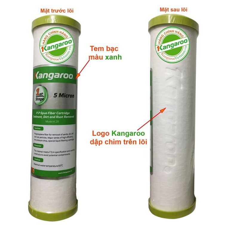 COMBO 5 Lõi Lọc Nước Kangaroo { Chính hãng }-Gồm 1 Bộ 123 Và 2 Lõi Số 1