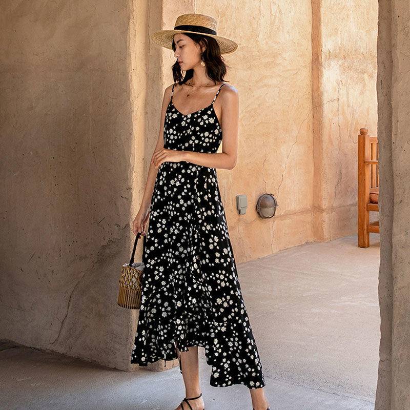 Đầm Hai Dây Cổ Chữ V Họa Tiết Chấm Bi / Hoa Thời Trang Mùa Hè Mới 2022