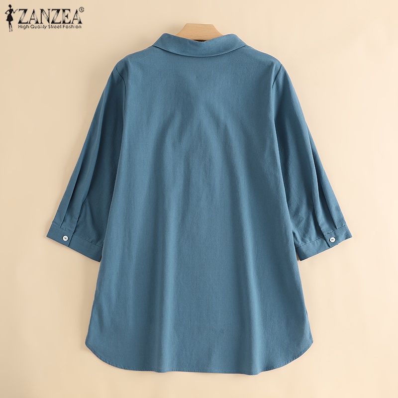 Áo Sơ Mi Tay Lửng Màu Trơn Thời Trang Cho Nữ ZANZEA