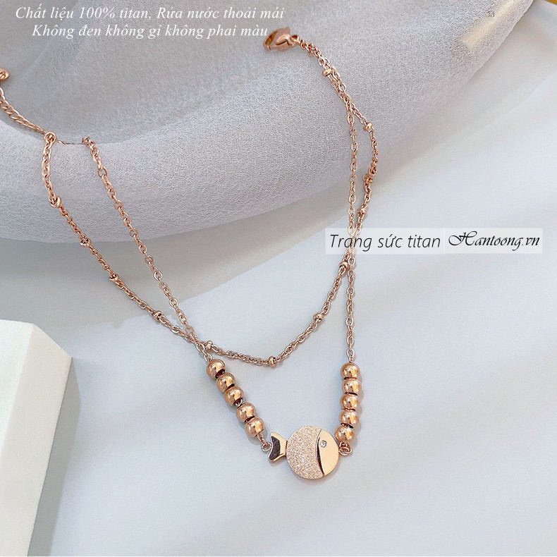 Lắc chân nữ bằng titan không gỉ thiết kế 2 lớp mặt hình chú cá độc đáo xinh xắn hợp thời trang 2022