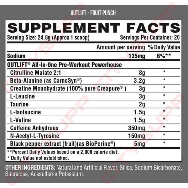 Outlift Pre-Workout Mạnh Nhất Thế Giới, Nước Uống Tăng Lực Made in USA, Citrulline, BCAA, Creatine, Beta-Alanine