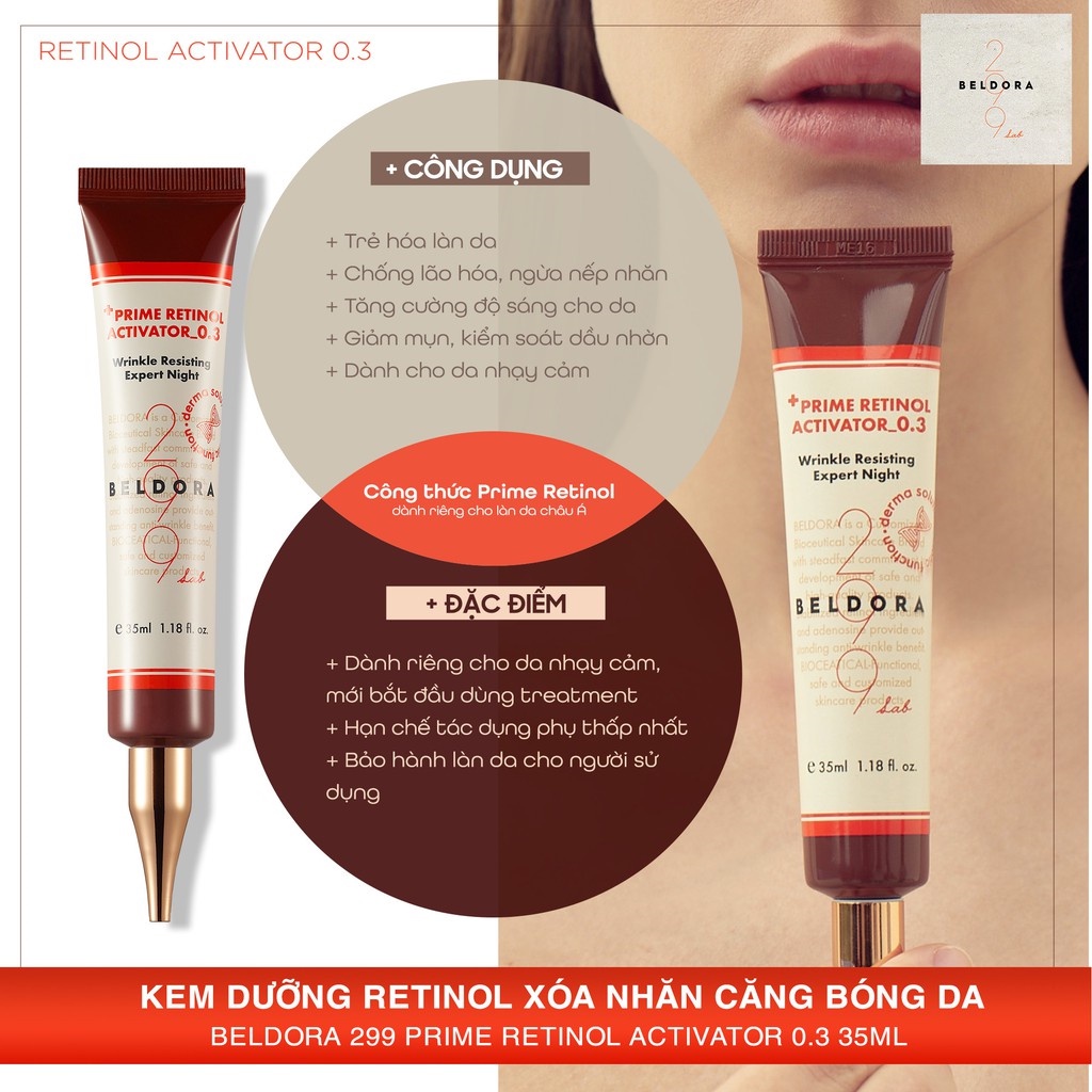 Kem dưỡng retinol xoá nhăn, căng bóng da Beldora 299 prime retinol activator 0.3% 35ml NPP shoptido