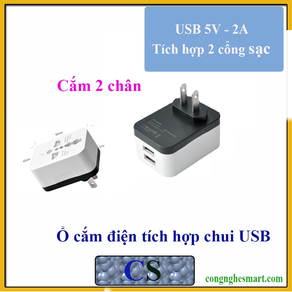 Ổ cắm sạc tích hợp 2 cổng USB 5V-2A CNS02