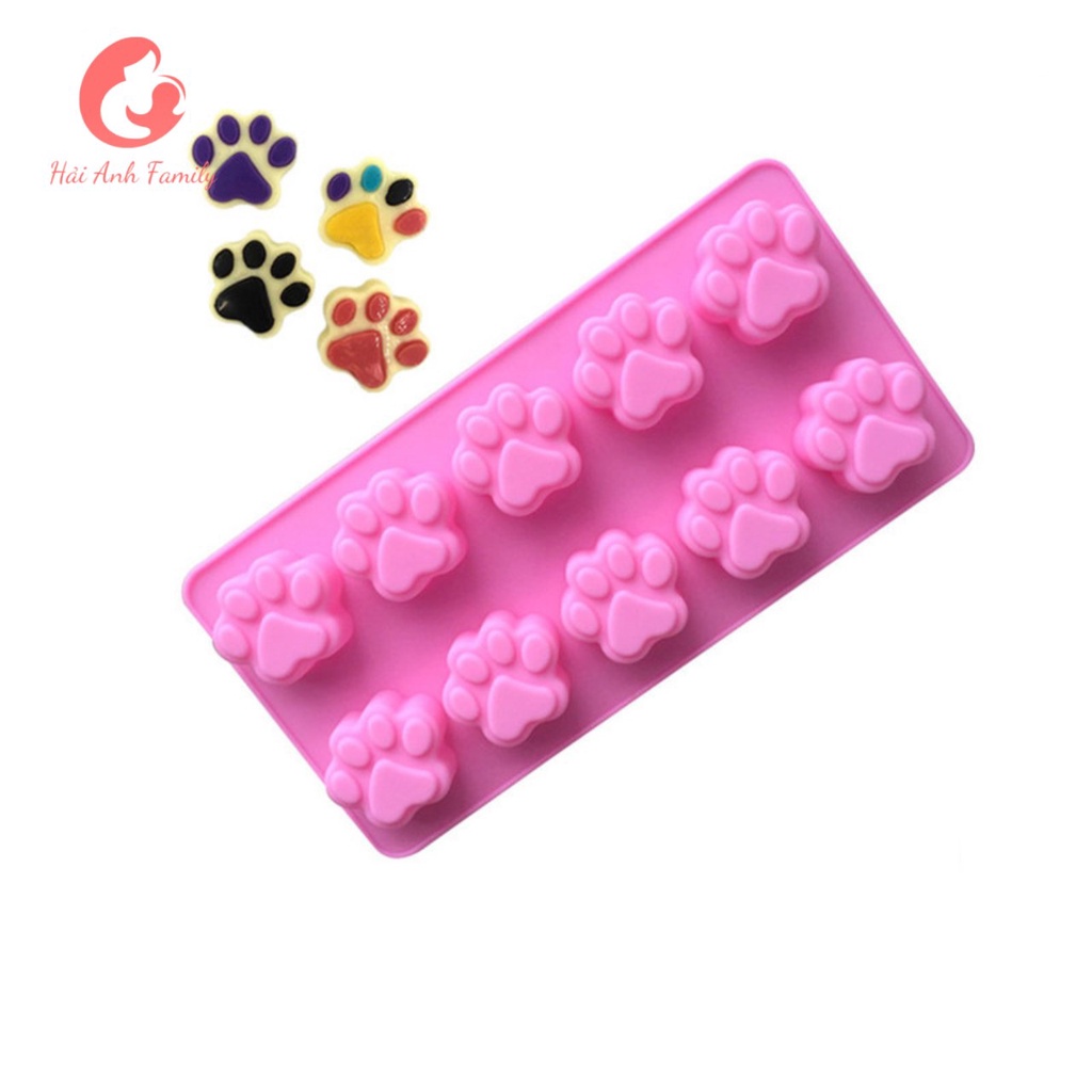 Khuôn silicon chân mèo 10 ô làm bánh bông lan mini, rau câu, socola, xà bông
