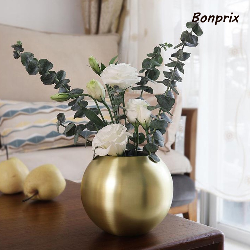 Lọ hoa thép không gỉ ánh vàng kim loại phong cách Bắc Âu để bàn hình cầu dành cho trang trí