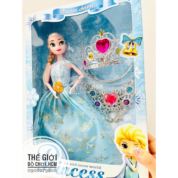 Đồ chơi búp bê công chúa Elsa có vương miện vòng đeo cổ