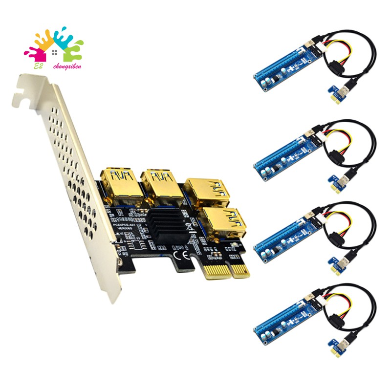 Card Mở Rộng Chuyển Đổi Từ Pci-E 1 Sang 4 Usb3.0 + 4xpcie 1x Sang 16x L4Pin