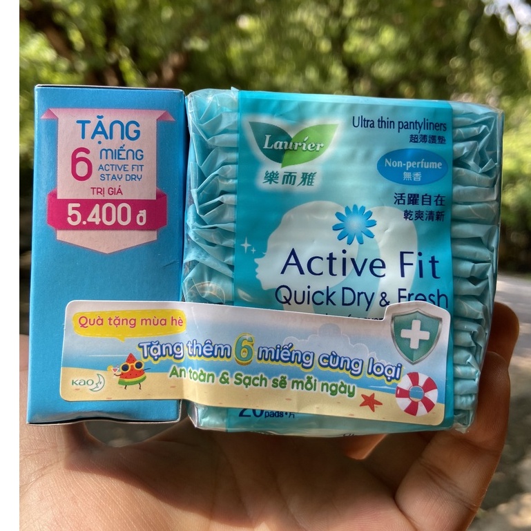 BĂNG VỆ SINH HÀNG NGÀY LAURIER ACTIVE FIT QUICK DRY AND FRESH 20 MIÊNG xanh tặng
