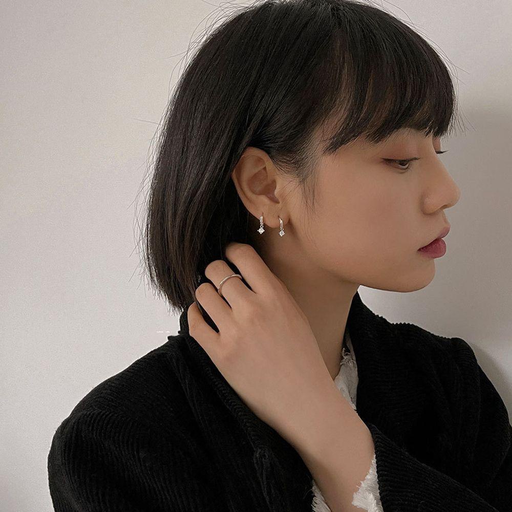 USNOW Khuyên Tai Tròn Đính Đá Zircon Đơn Giản Dễ Thương Phong Cách Hàn Quốc Dành Cho Bạn Nữ