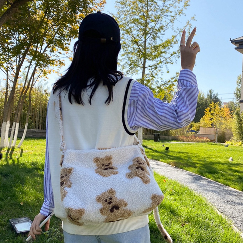 Túi Tote Đeo Vai Giả Lông Cừu Mềm Mại Sức Chứa Lớn Cho Nữ