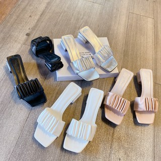 Guốc nữ 5P gót BB quai ngang nhún - Guốc gót vuông 5P nữ Chile