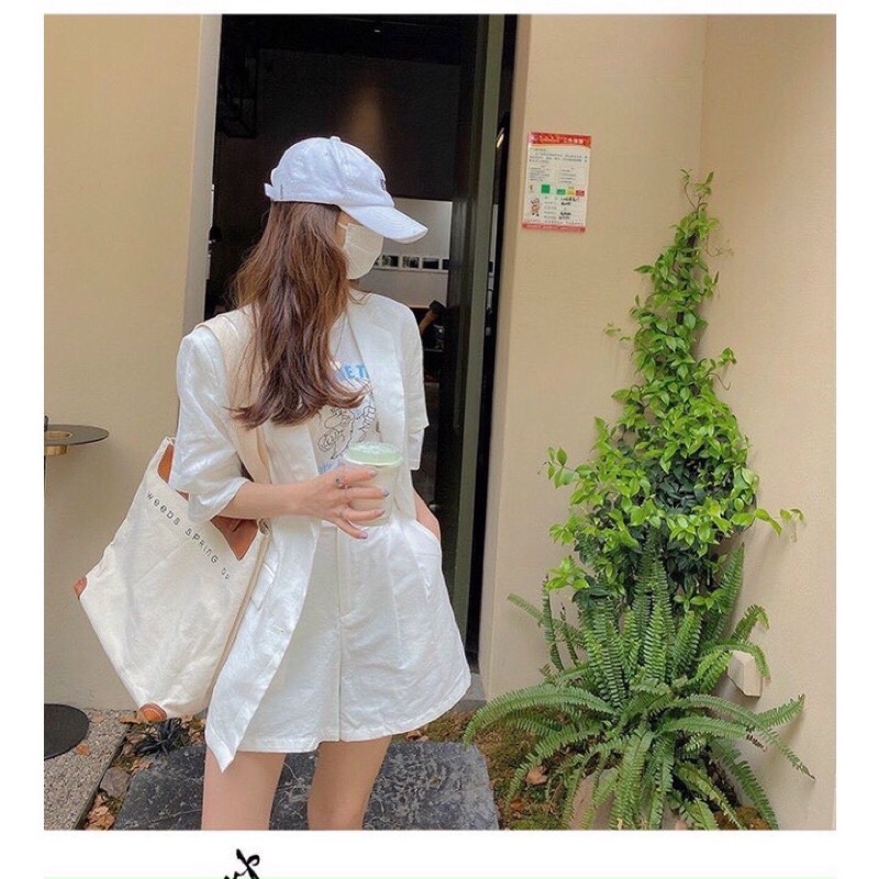 Set vest trắng mix thun hình