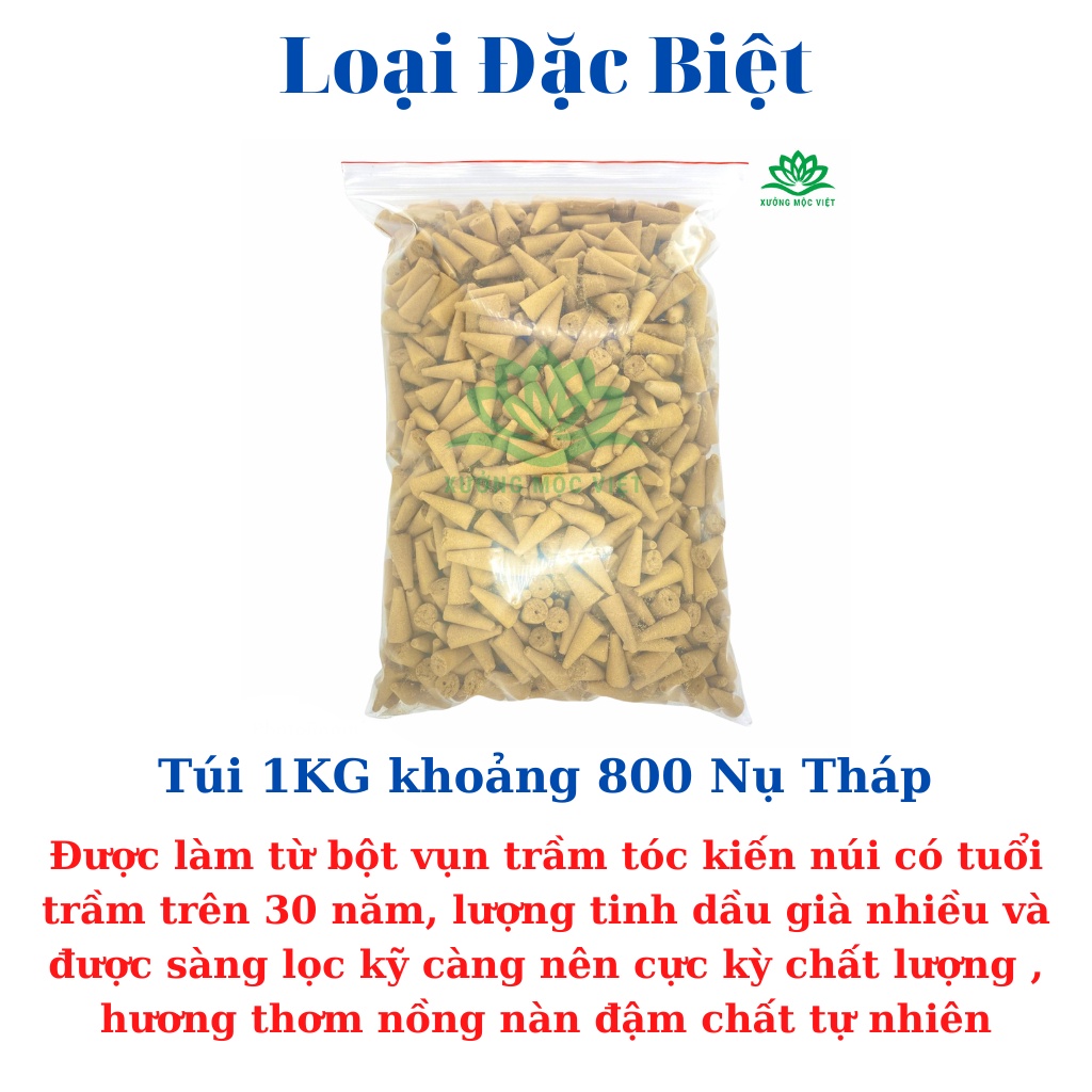 Nhang Nụ Trầm Hương Khói Ngược Sạch Nguyên Chất Tự Nhiên Không Hoá Chất Xưởng Mộc Việt - Túi 1KG ( Khoảng 800 Nụ Tháp )