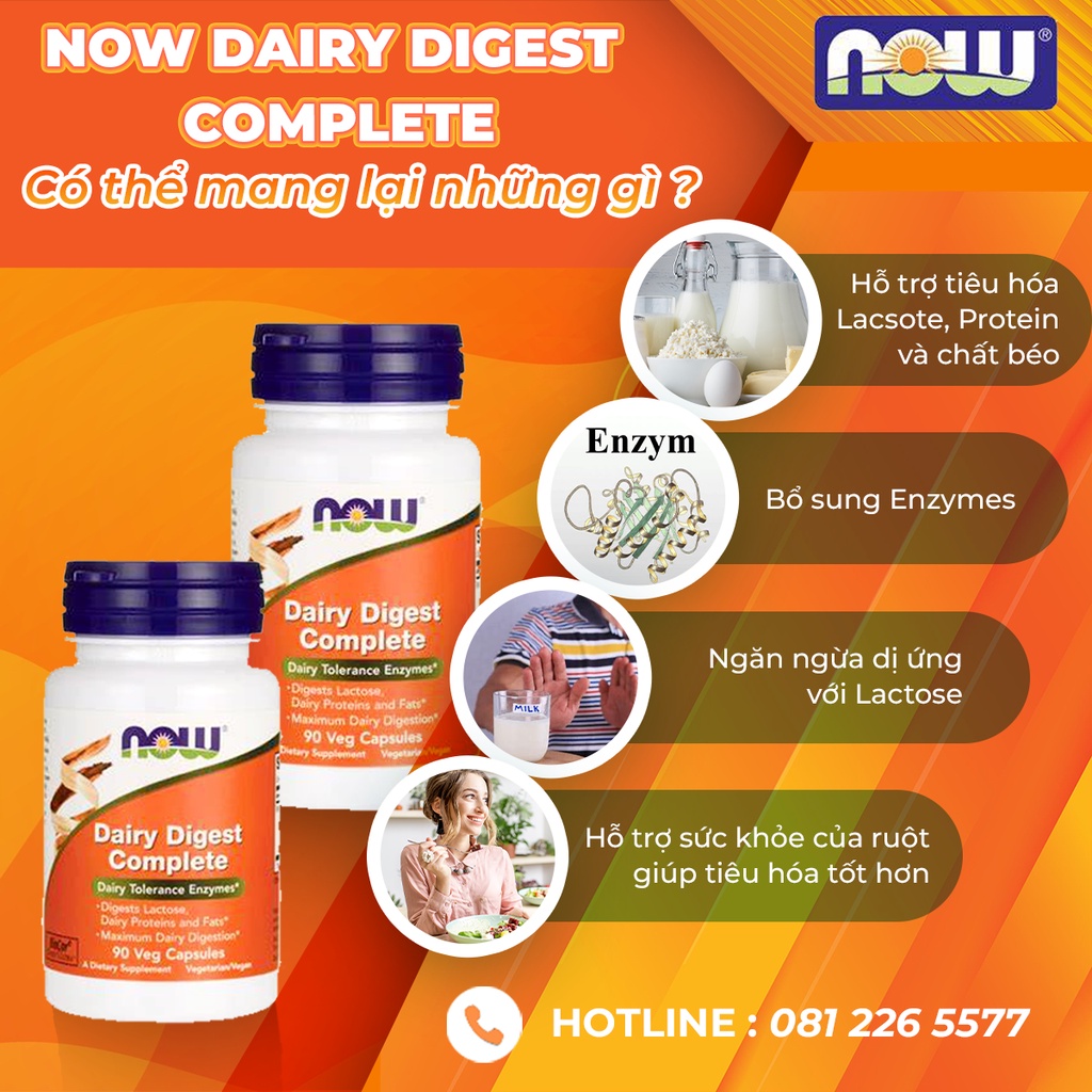 Now Dairy Digest Complete Viên Uống Hỗ Trợ Tiêu Hóa Cho Người Không Dung Nạp Sữa Bò