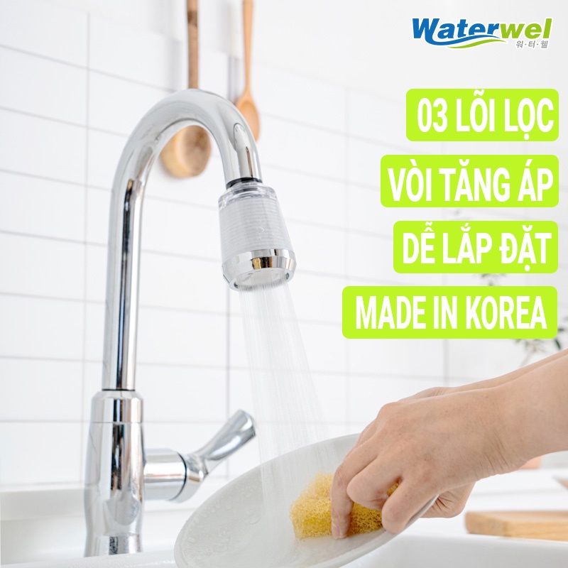 Vòi lọc nước bồn rửa chén, bồn rửa mặt tăng áp Waterwel PF-200 Hàn Quốc, - Loại bỏ tạp chất, vi khuẩn, clo dư, rỉ sét