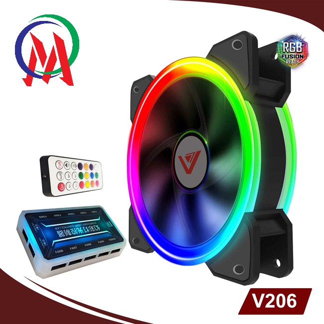 Combo bộ 3 Fan led RGB 2 mặt VSP V206 / V206B / V207 +Hub + Remote 12cm cho máy tính