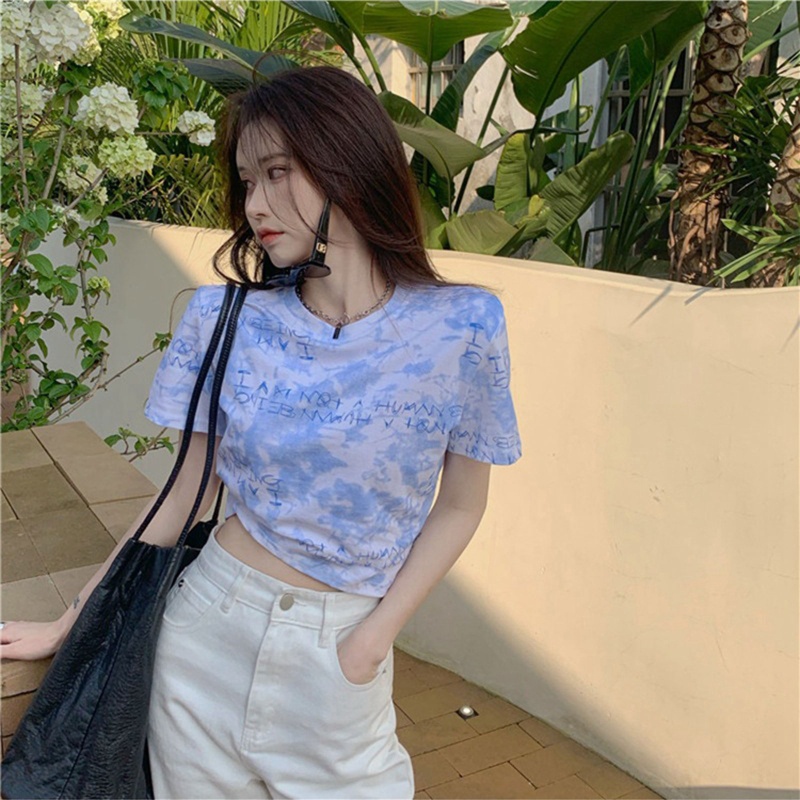 Áo Thun Nữ Ngắn Tay Cổ Tròn Nhuộm Màu Thời Trang