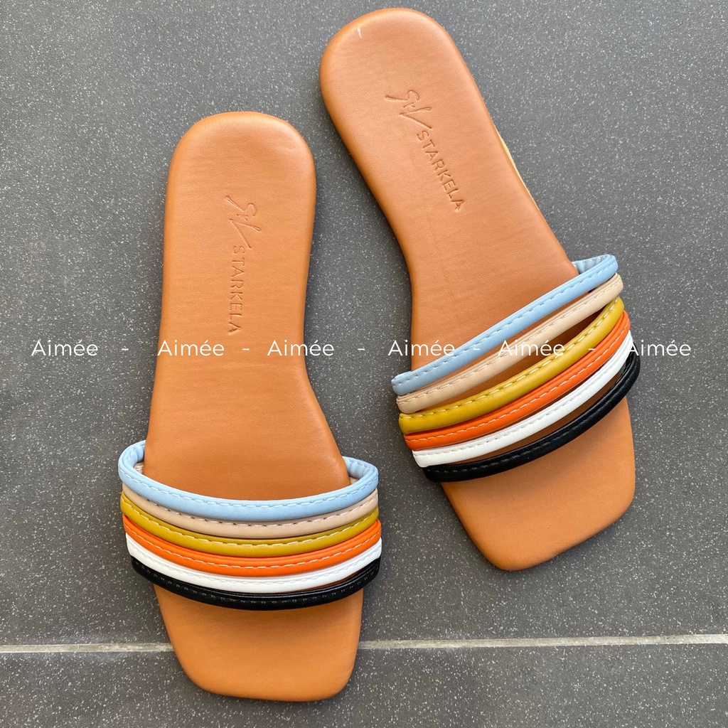 Dép Bản Ngang 6 Dây Phối Nhiều Màu Cầu Vồng Dễ Thương Chất Mềm Mịn Đi Êm Chân