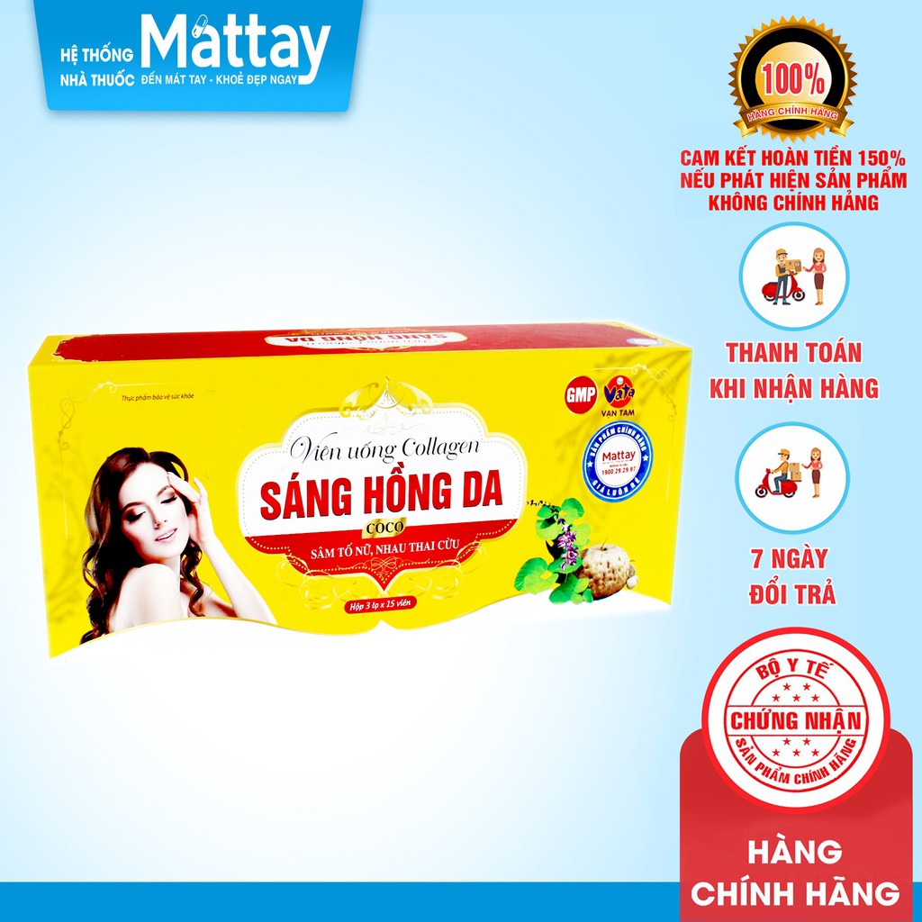 Sáng Hồng Da - Vạn Tam - Hộp 45 Viên - Bổ Sung Sâm Tố Nữ, Collagen, Nhau Thai Cừu.