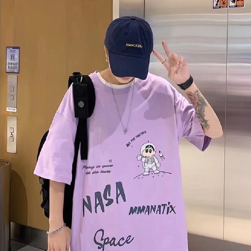 Áo Thun Nam Oversize In Hình Phi Hành Gia Phong Cách Hong Kong Thời Trang Mùa Hè Thoải Mái Cỡ M-8XL