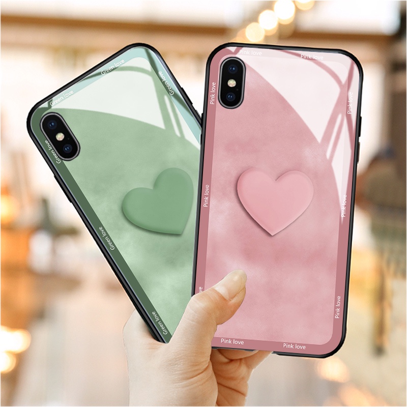 Ốp Điện Thoại Mặt Kính Cường Lực Họa Tiết Trái Tim Cho iphone X XS max 14 Pro max 8 plus 7 6 6s 11 pro max 12 mini 13