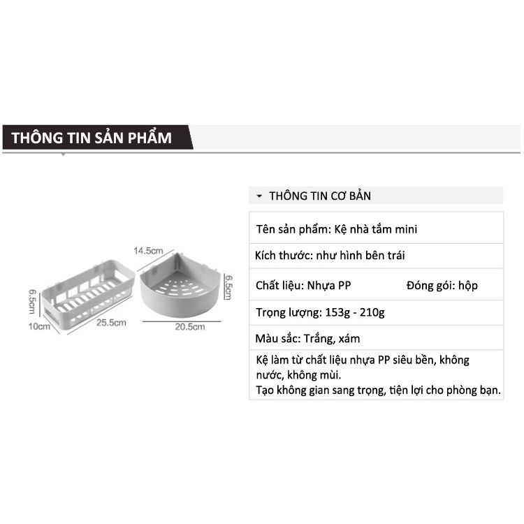 Kệ để đồ mini nhà tắm dán tường siêu chắc, thoát nước, sang trọng (không khoan đục)