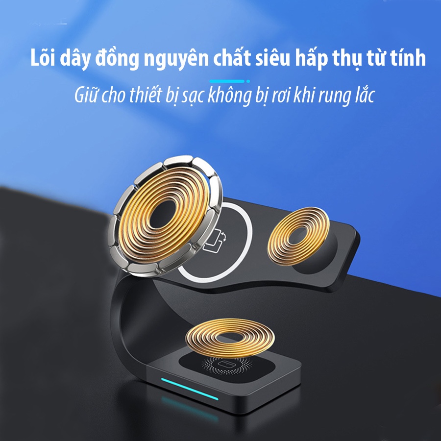 Đế sạc nhanh không dây từ tính 15w cho điện thoại, đồng hồ thông mình - sạc không dây đa năng 4 trong 1
