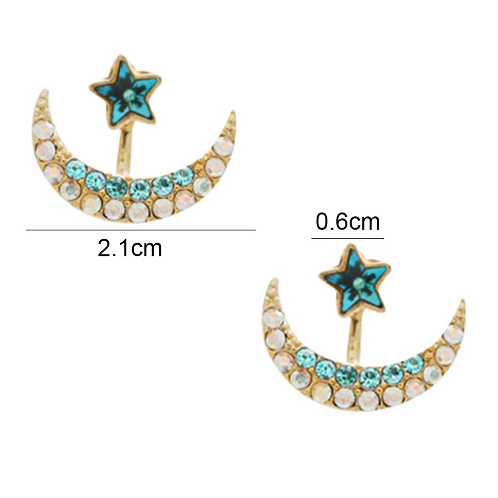 Đôi khuyên tai hình mặt trăng và ngôi sao đính đá thanh lịch cho nữ