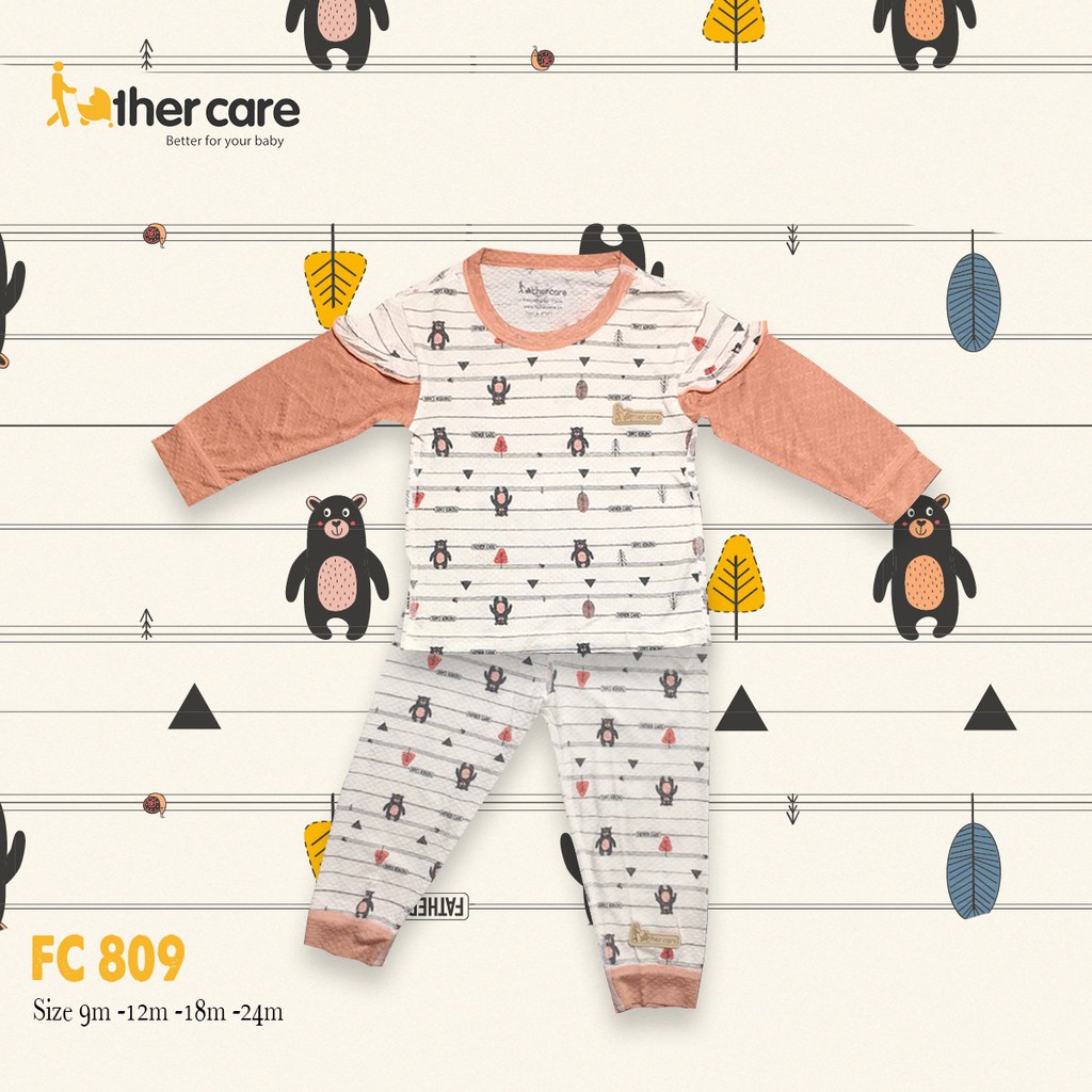 Bộ Quần áo trẻ em FatherCare bé gái Tay bèo DT - Gấu  FC844