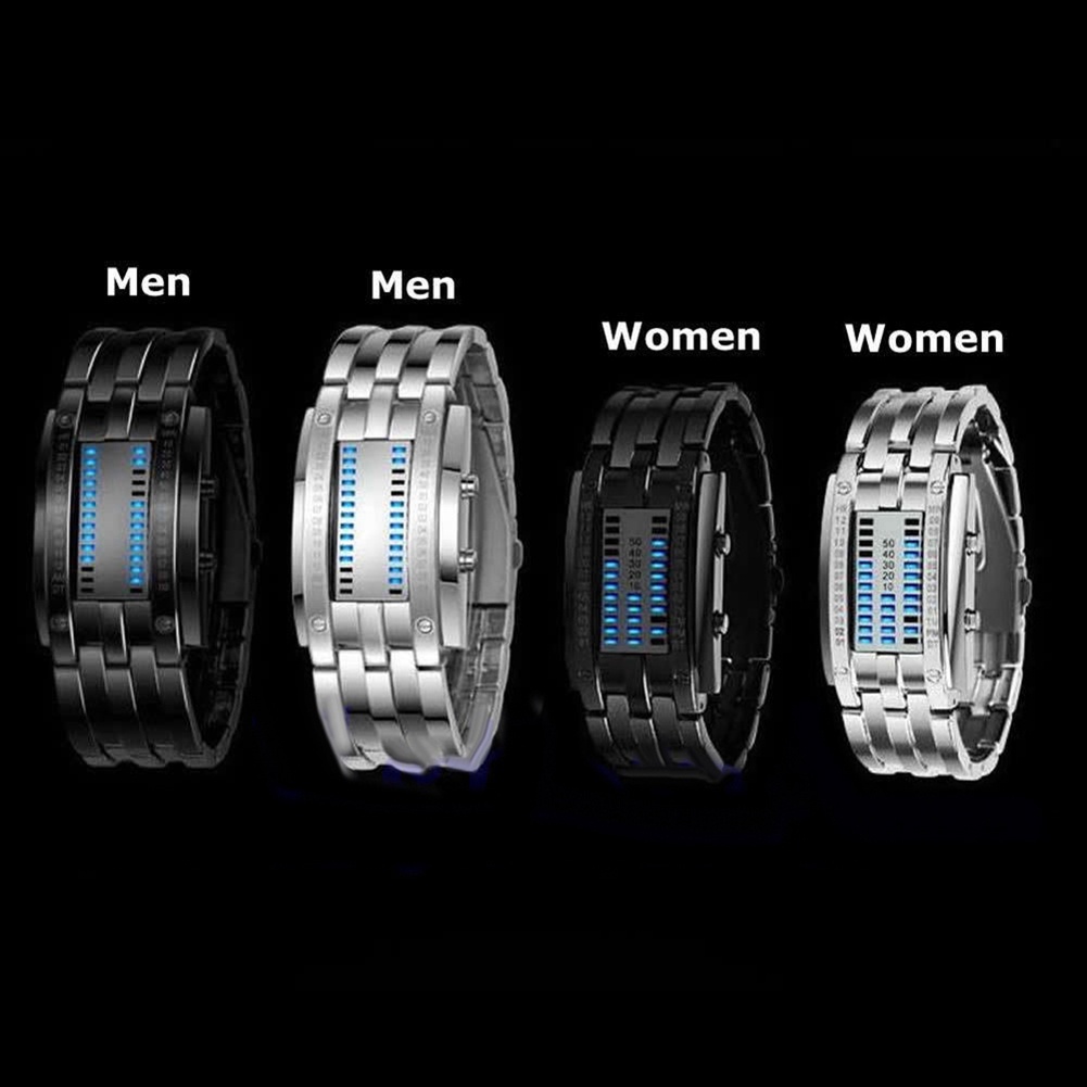 Đồng Hồ Vòng Tay Nam Mặt Kim Loại Chống Rỉ Có Đèn LED