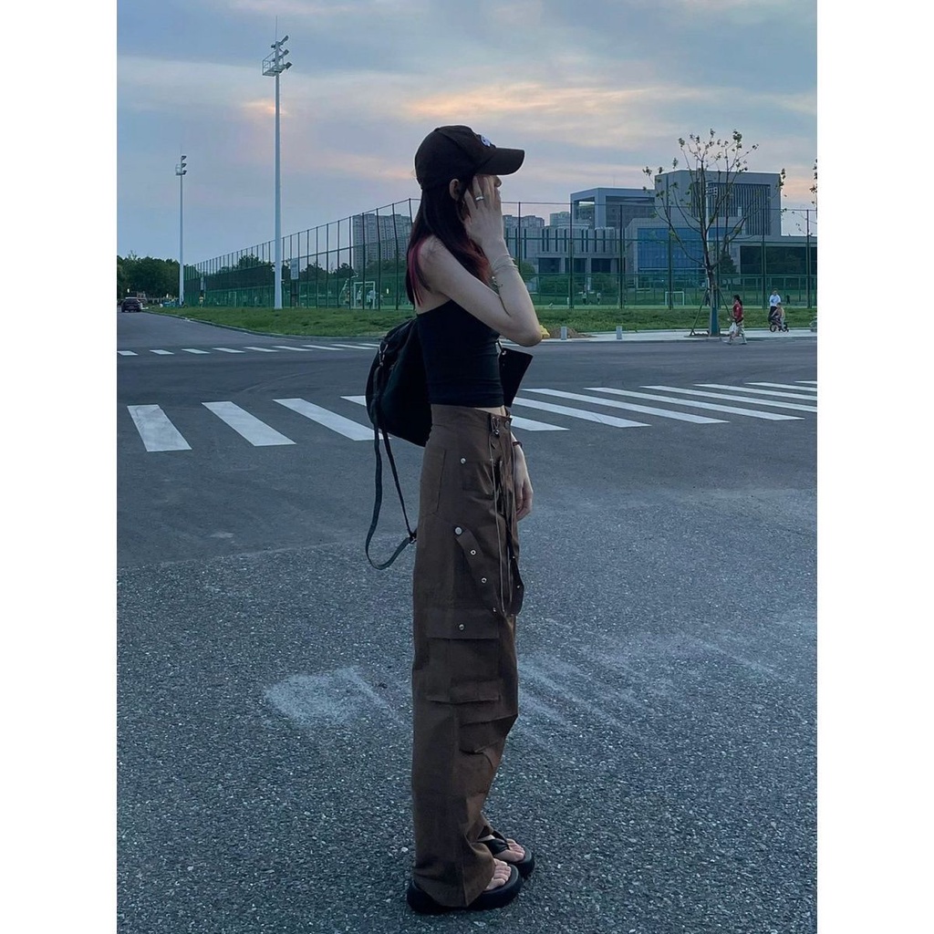 Quần Yếm Jean Ống Rộng Lưng Cao Phong Cách Hip Hop Mỹ Thời Trang Mùa Hè Cho Nữ