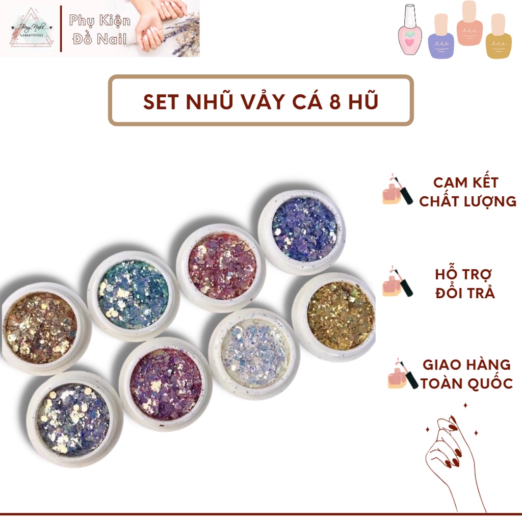 Set Nhũ Vảy Cá 8 Hũ 💥 HÀNG LOẠI 1 💥 Set nhũ 8 màu kim tuyến siêu sáng