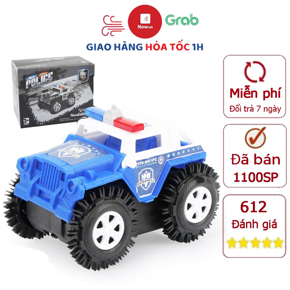 Xe ô tô đồ chơi chạy pin xe cảnh sát cho bé trai hoặc gái chạy bằng pin tiểu (màu xanh trắng) nhựa nguyên sinh